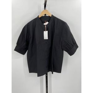 Quince Black Short-Sleeve Button Front Top